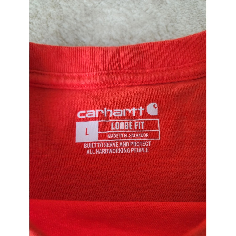 Carhartt K87 Mens Loose Fit Pocket T-Shirt Orange Cotton Short Sleeve Large - Picture 2 of 10